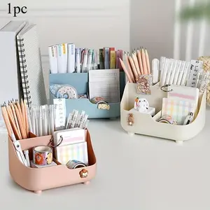 Large Capacity Minimalist Solid Color Five-Compartment Multi-functional Desktop Storage Box Stationery Storage Organizer Office Desk Accessories