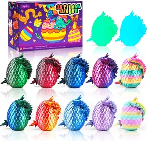 12pcs Easter 3D Printed Dragon Eggs, Prefilled Easter Dragon Egg with Dragon Toy for Basket Stuffers, Goodie Bag Fillers, Easter Egg Hunt, Unique Easter Basket Essentials for Kids