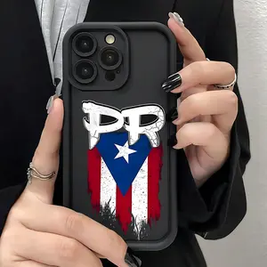 A stylish and trendy phone case featuring a Puerto Rico flag and "PR" text design, offering shockproof and anti-fingerprint features. Suitable for  iPhone models, including 11, 12, 13, 14, 15, 16, 16 Pro, Plus, and 16 Pro Max