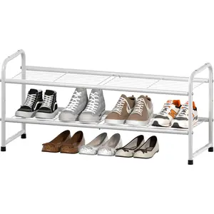 Shoes Rack Shelf for Closet Metal Stackable Shoe Storage Organizer, Wire Grid, 2-Tier, White