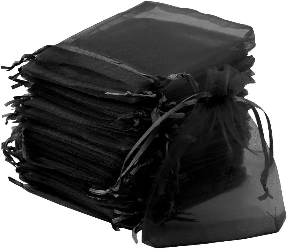 50pcs Organza Bags 3.54''x4.33''(9x11cm) Satin Drawstring Organza Pouch Wedding Party Favor Gift Bag Jewelry Watch Bags -Black, Surprise Gifts, Valentine Gift