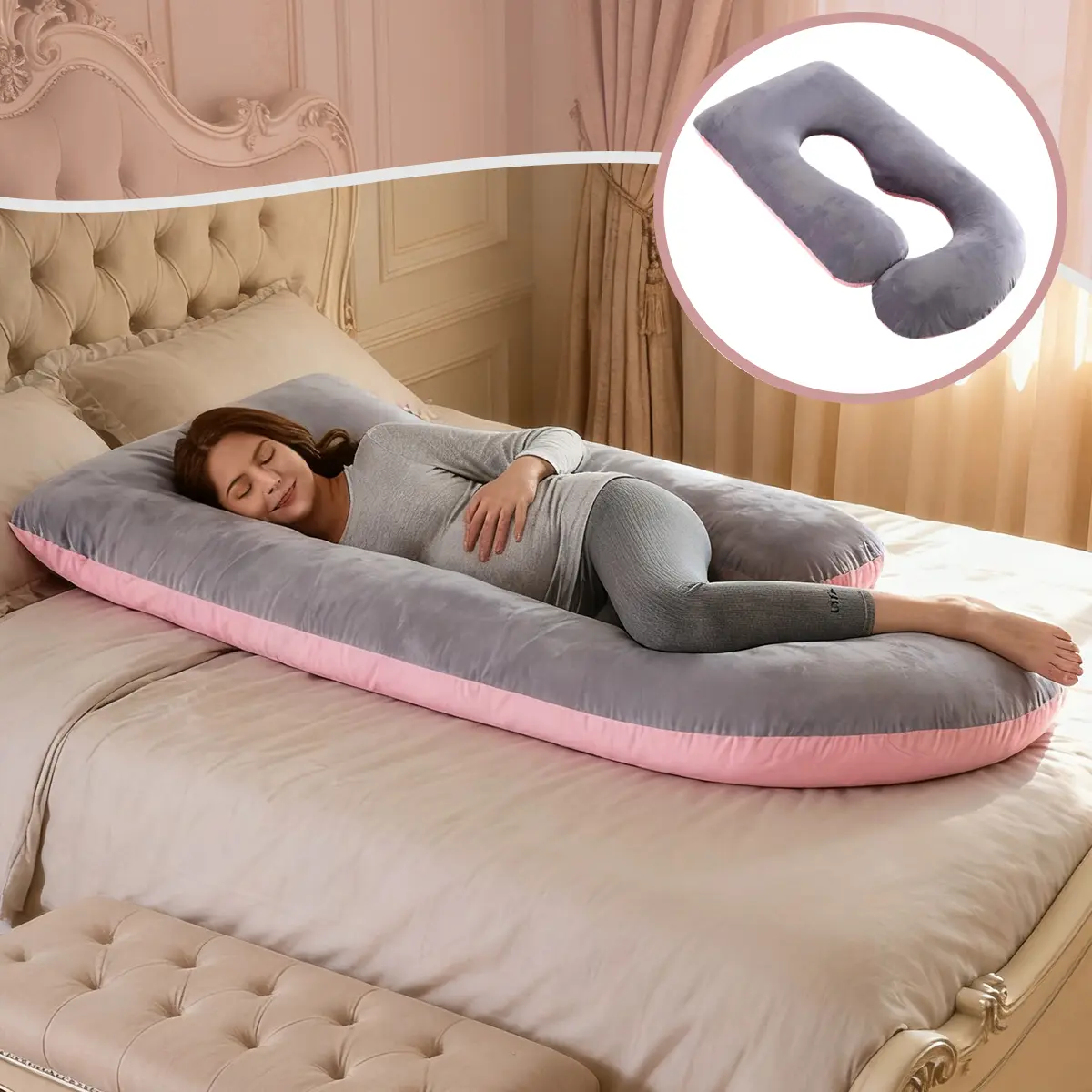 Ergonomic J-Shaped Multi-Functional Pregnancy Body Positioner Pillow, Fabric Pillow for Full-Body Support, Pregnancy Discomfort Relief, Nursing Use, Hand Wash Only, Women's Gifts for Maternity Sleep
