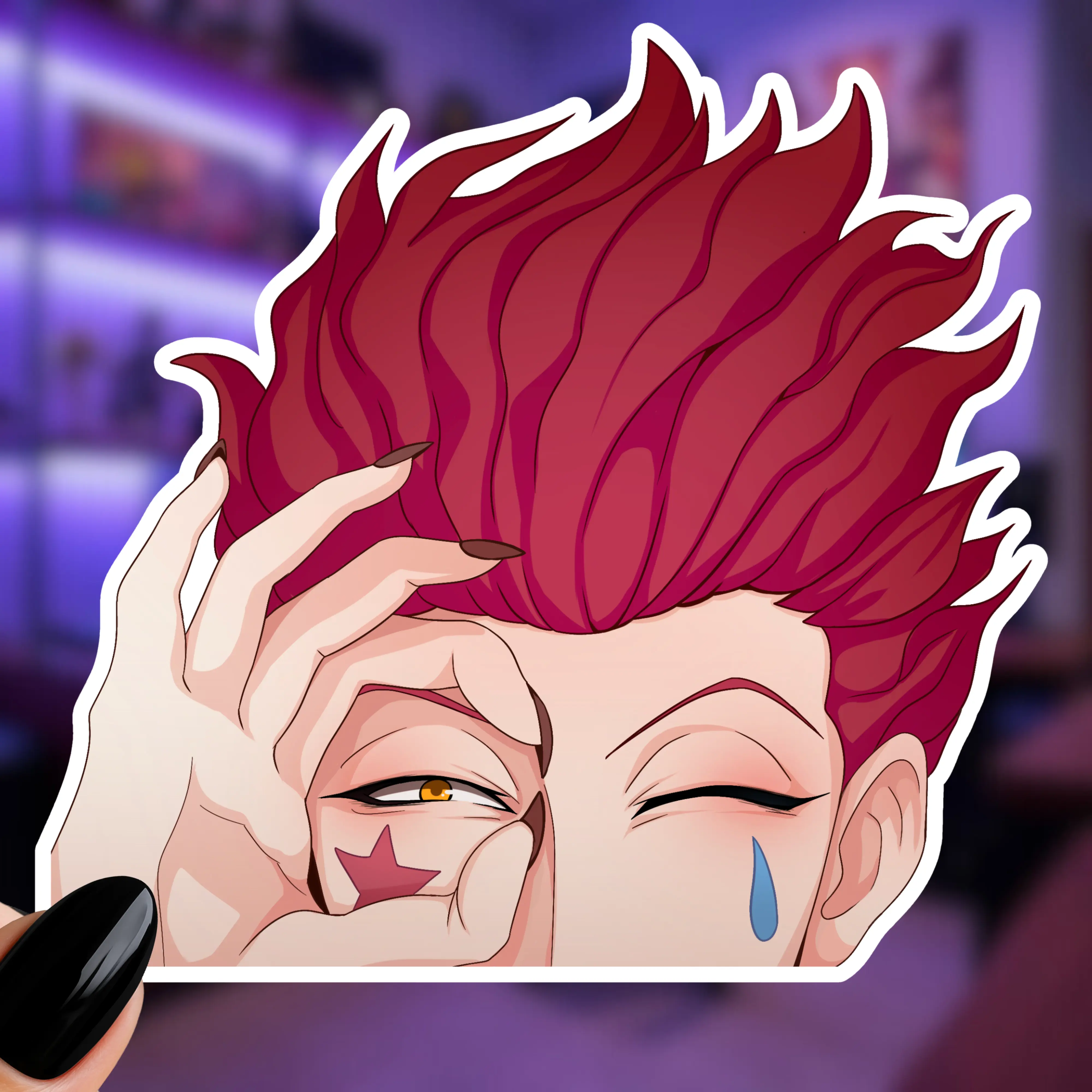 Hisoka - Hunter x Hunter Inspired - Peeker - Anime Sticker or Magnet - Waterproof - UV Protection - Vinyl - Glossy - Laminated