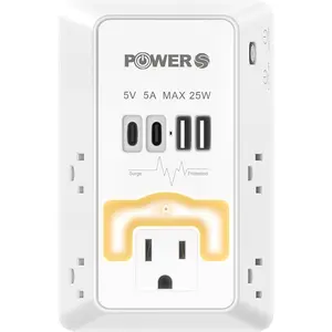 Multi Plug Wall Outlet with USB Ports(2C2A), Snug Wall Outlet with Night Light, Surge Protector, Wall Plug Adapter for Multiple Devices, Wall Socket Expander
