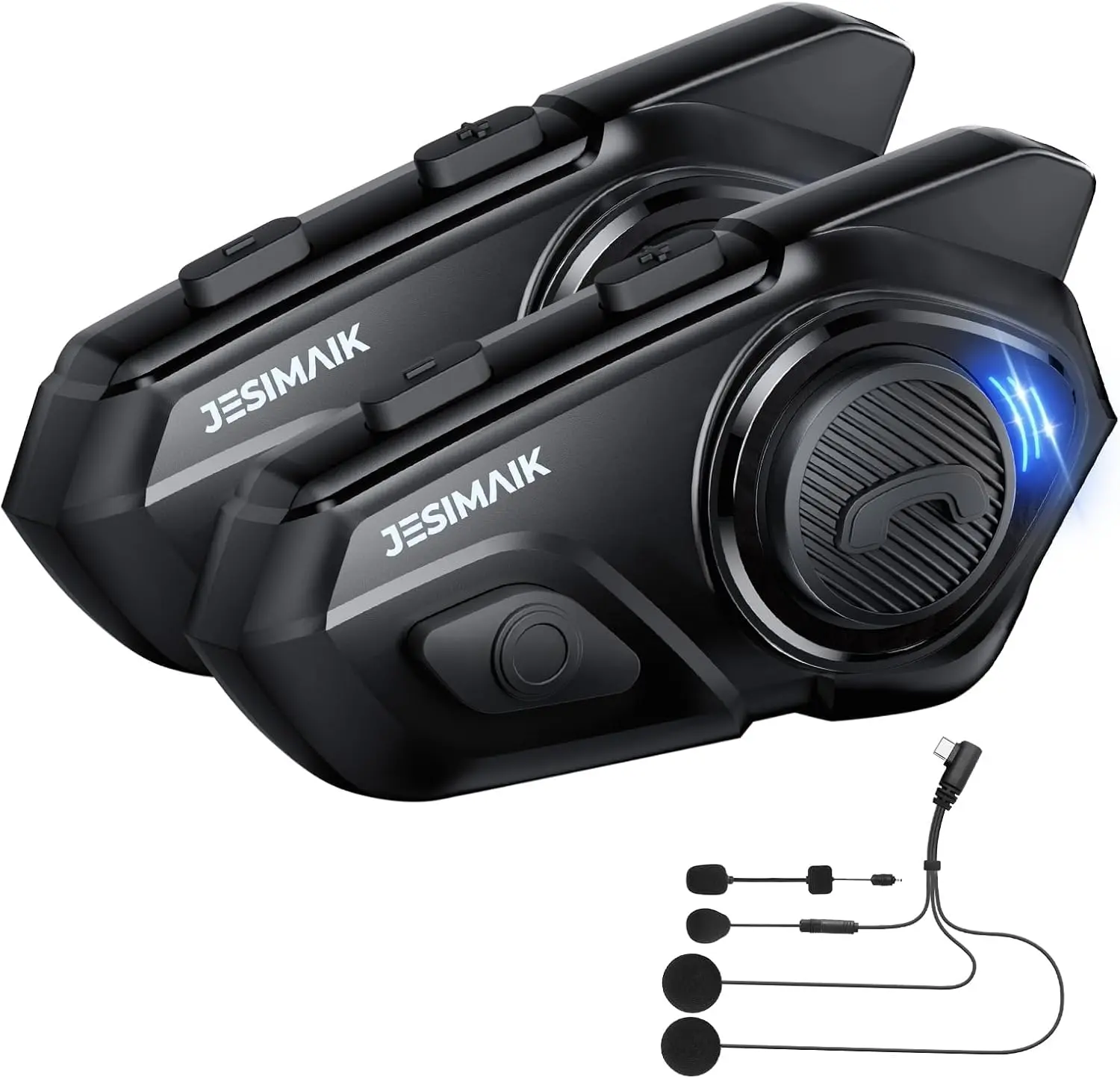 2-Pack Motorcycle Bluetooth Headset Helmet Intercom System Accessory Set CVC8.0 Noise Cancellation 2 Mics 40mm Speakers Music Sharing IP67 Waterproof FM Radio Compatibility