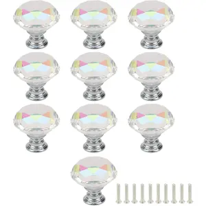 10PCS Drawer Pulls 1.18" Transparent Crystal Knobs Knobs with Screws for Drawers Cabinets Dressers