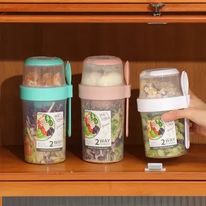 Overnight Oatmeal Container Dual-Layer Instant Breakfast Cup with Lid and Spoon, Portable Yogurt Oats Storage Jar, Leak-Proof Design