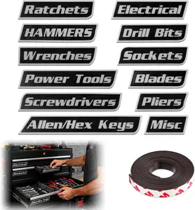 12 Pack of Magnetic Toolbox Labels, 3D-Printed Tool Box Labels, General Tool Box Organize Accessories, Reusable Tags for Steel Toolboxes, Carts, Drawers and Cabinets (Black)