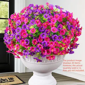 12 Bundles Look Real Artificial Flowers for Outdoors, Realistic Fake Outdoor Flowers, UV Resistant Silk Petunia Flowers for Outside Faux Flowers Plants for Outdoor Porch, Artificial Flower Arrangements
