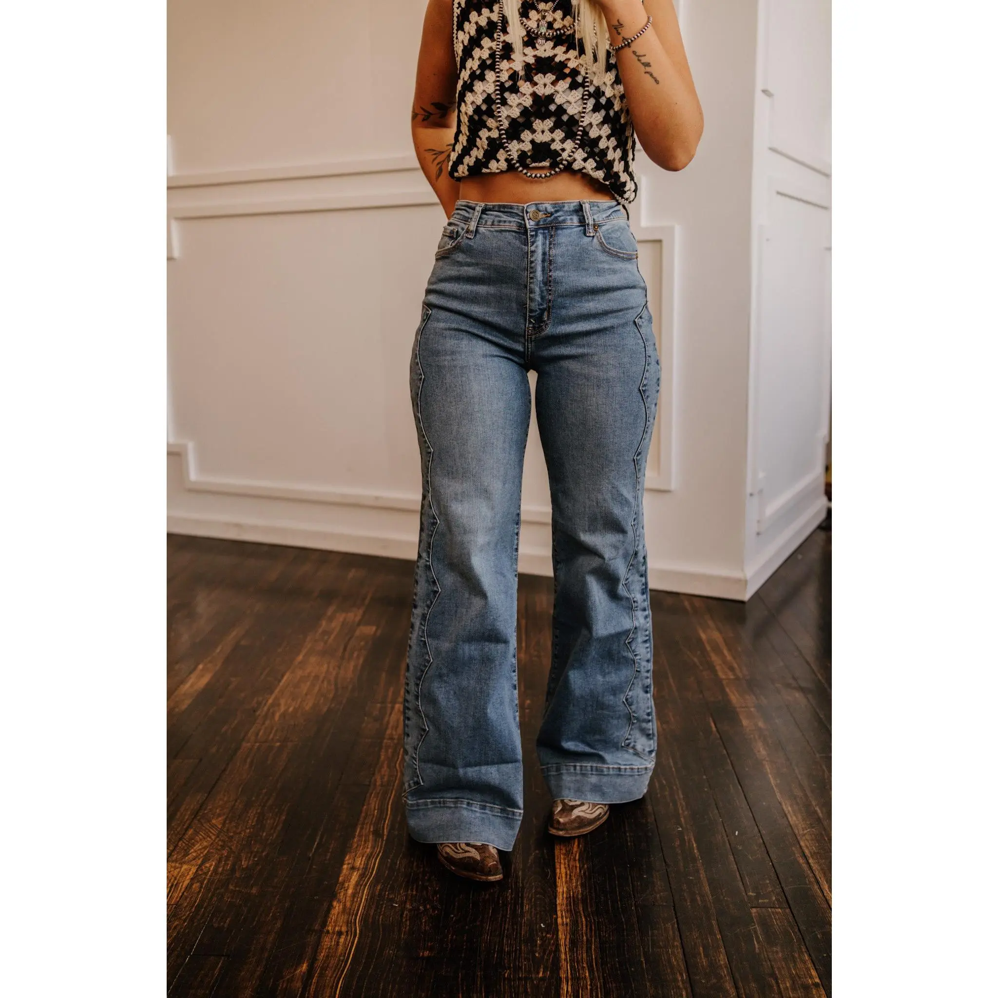Women's Tin Haul High-Waisted Wide Leg Side Yoke Jeans - Fitted Bottom, Spandex Fabric, Pocket Design