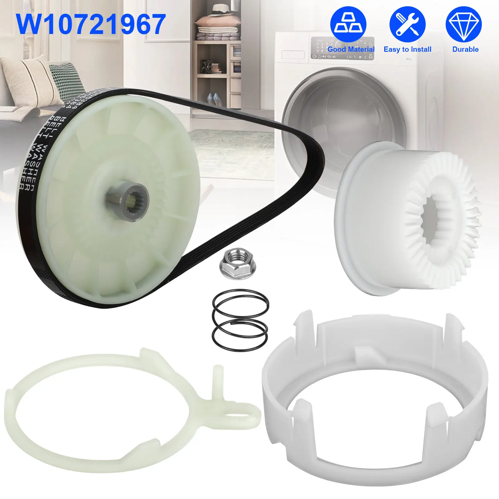 SJPACK W10721967 Washer Pulley Clutch Kit & W10006384 Washing Drive Belt for Whirlpool SJPACK W10721967 Washer Pulley Clutch Kit & W10006384 Washing Drive Belt for Whirlpool