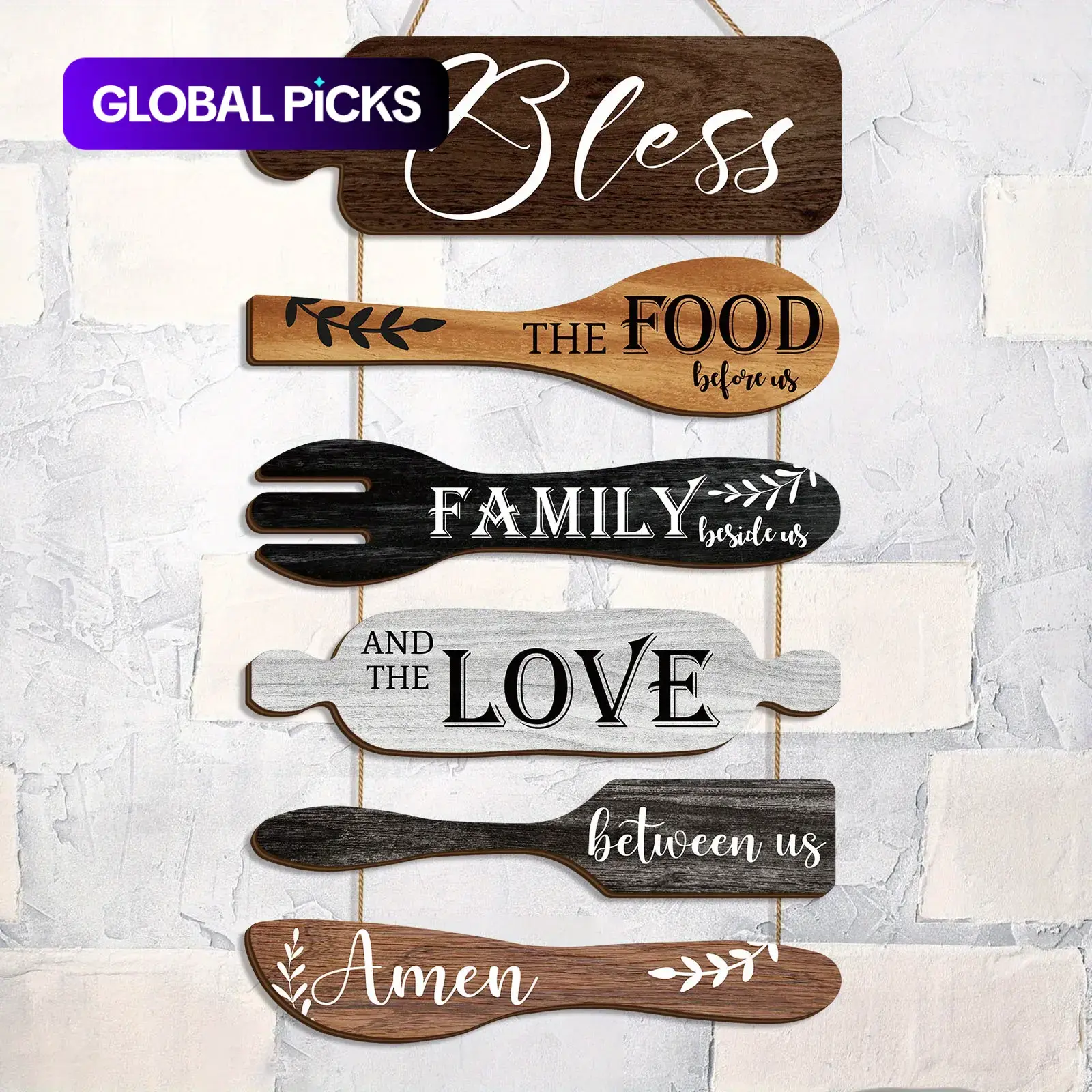 Wooden Kitchen Wall Decor Set, Rustic Utensil-Shaped Hanging Art with Hemp Rope, Wall Decor for Home, Kitchen and Dining Room #GLOBAL PICKS #GLOBAL PICKS