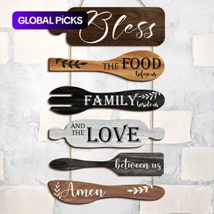 Wooden Kitchen Wall Decor, 1 Set Letter & Kitchen Utensils Pattern Wall Art with Rope, Wall Decor for Home Kitchen and Dining Room #GLOBAL PICKS