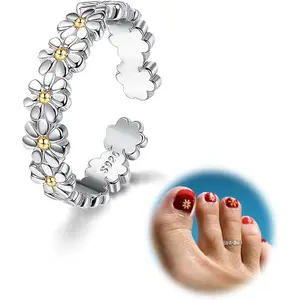 Adjustable Toe Ring Beach Band Nail Rings for Women 925 Sterling Silver Toe Rings Daisy Flower CZ Cross Opal Twist Knot Rings Cuff,Open Womens Foot Jewelry