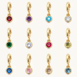 Little Words Project, Birthstone Charm, 14K Gold-Plated with Cubic Zirconia – Choose Your Size