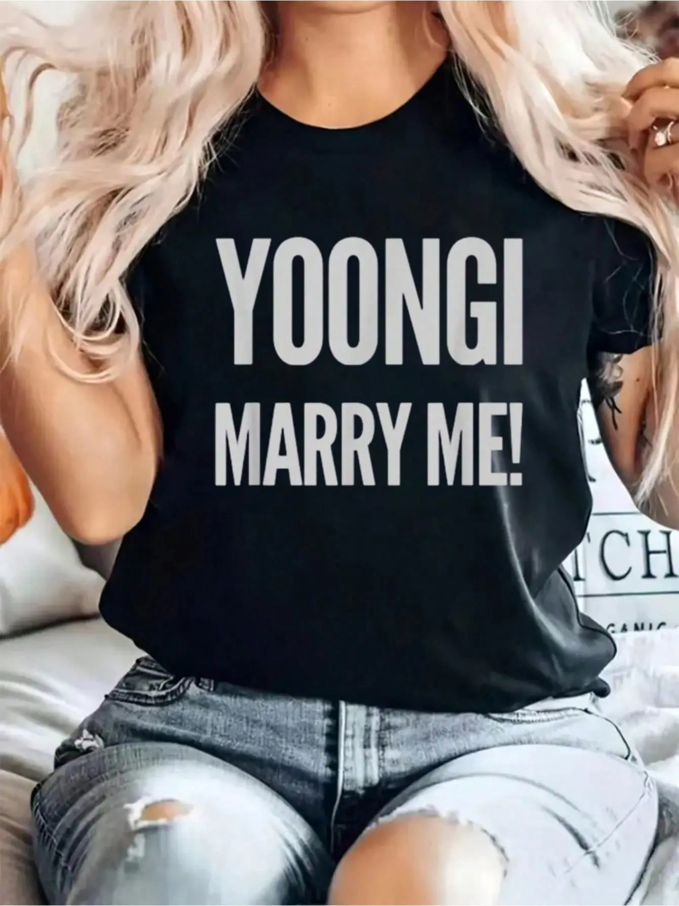 Women's Colorful Short-Sleeve Yoongi Graphic Print Solid T-Shirt - Comfortable, Lightweight 1-Piece Casual Top for Spring, Summer, Shortsleeve