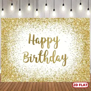 1pc 2D Flat Happy Birthday ployester Backdrop Banner Gold Glitter Universal Theme for Entryway & Garden - Multipurpose Photography Background for Photo Booth, Weddings, Festivals - No Electricity Required