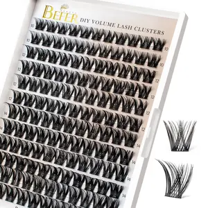 BEFER Lash Clusters, 132 Pcs D Curl Eyelash Clusters Volume Individual Lashes Extensions 10-16MM Fluffy Cluster Eyelash Wispy Cluster Lashes DIY At Home(FD806)
