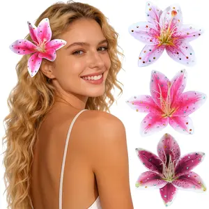 3 Pack Hawaiian Flower Hair Clips Artificial Tropical Flower Orchid Hair Pin | Rhinestone Hairpins Hair Accessories for Wedding Bridal Beach Party