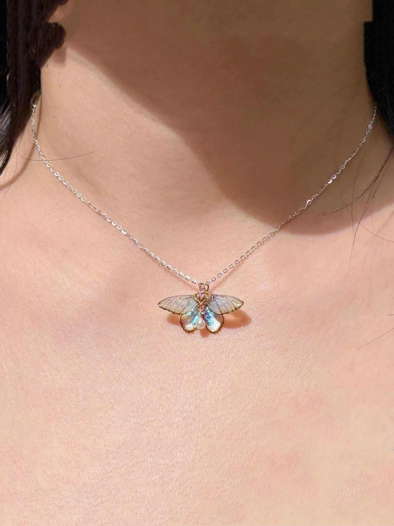 Iridescent Moonlight Butterfly Gold Boho Style Necklace Ultimate Ethereal Fairy Vibe Chef’s Kiss for Dates Vacays Everyday & French Girl Fits. Perfect Whimsical Romantic Exquisite Jewelry Gift for Girlfriends & BFFs.