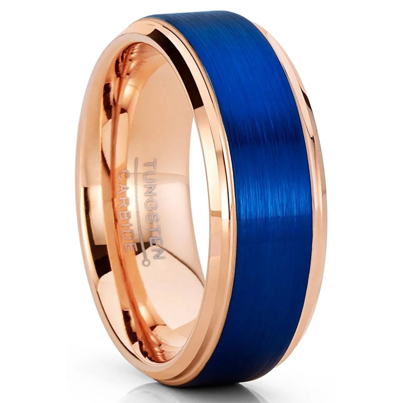 Mens Tungsten Carbide Ring RoseGold Tone Blue Wedding Band Comfort-fit 8MM Mens Tungsten Carbide Ring RoseGold Tone Blue Wedding Band Comfort-fit 8MM