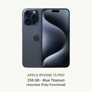 Apple iPhone 15 Pro 256GB Blue Refurbished Unlocked Excellent Condition Fully Functional with Charging Cable