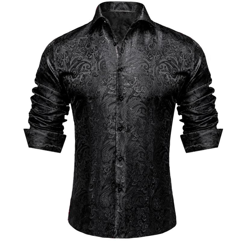 AILISUS Men's Paisley Dress Shirt Long Sleeve Wrinkle Free Button Down Cowboy Shirts Casual Formal Regular Fit Black Menswear Business Work Basic Men Tops