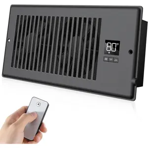 Quiet Register Booster Fan Fits 4" x 10" (Duct Opening Cutout), 10-Speed  Heating Cooling AC Vent Booster Fan w/Remote Control & Thermostat Control (Vertical Grille - Black) - Corded