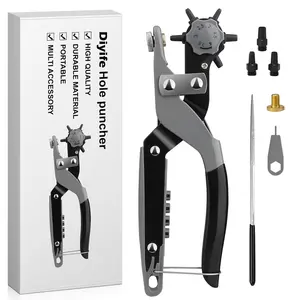 Hole Tool Set with, Multi-Function Revolving Plier Kit, Replaceable Punching Head, 6 Sizes for Office use, Paper, Card,, Crafts, DIY