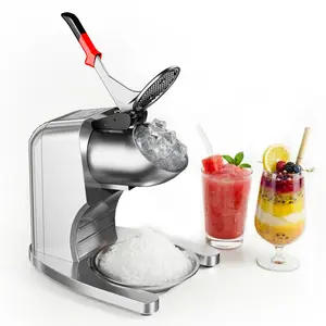 250LBS/H Commercial Ice Crusher, 350W Electric Snow Cone Machine with 4 Stainless Steel Blades, 2000RPM Shaved Ice Maker with Hopper Bowl and Cover for Home Commercial Use, Silver