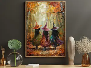 Famcocraft Vintage Three Little Witches Canvas Print, Witch Poster Print, Halloween Wall Decor