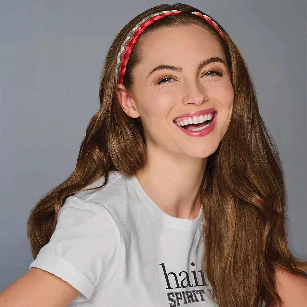 Hair Braid Headband for Women, 2-Color Spirit Wear Style with Red and Silver Shimmer, Quick Team Hair Accessory, Headbands Women