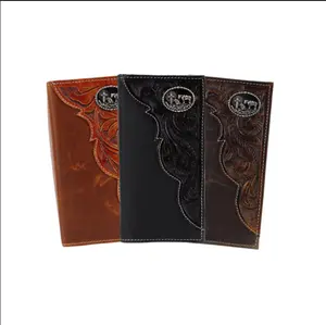 Genuine Tooled Leather Bifold Floral Wallet for Men Women - Tooled Western Wallet - Handmade Long Leather Cowboy Wallet - Gift Idea - Oil Pull Up Wallets with Gift Box - RFID Protection