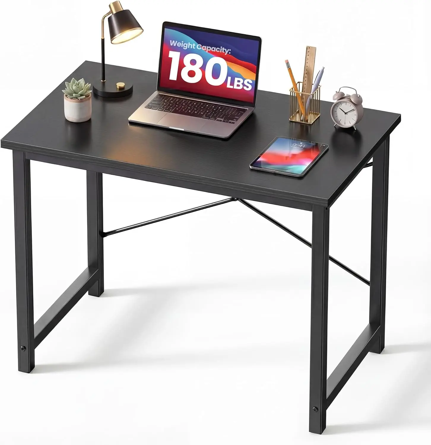 32 Inch Small Computer Desk for Home Office, Gaming Writing Desk for Bedroom, Modern Study Work Table with Reinforced Structure, Simple Style Compact Workstation, Durable Metal Frame Computer Table Black