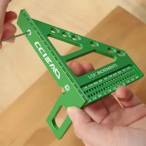 Carpenters Square Ruler, 3D Multi-Angle Measuring 22.5-90 Degree Speed Square with Position Pin Layout Aluminum Alloy Miter Triangle Ruler Layout Measuring Tools Carpentry Tool, Woodworking Square Protractor