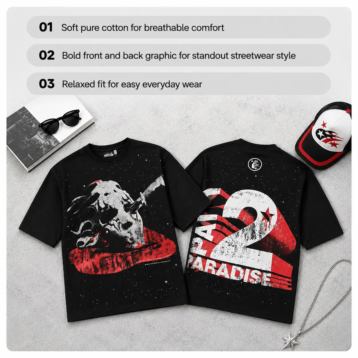Hell Star Graphic T Shirt Pure Cotton Y2K Streetwear TikTok Viral Skull Star Print Grunge Hip Hop Harajuku Unisex Oversized Summer Casual Tee Outfit Crewneck