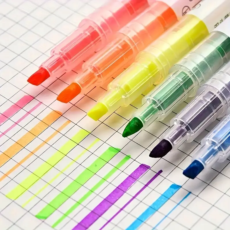 6pcs pack dual head highlighter - vibrant colors, chiseled tips and fine tips, Fine Tip Markers, Dual Tip Highlighters, durable multifunctional marker pen suitable for students and office use, perfect for back to school stationery, creative