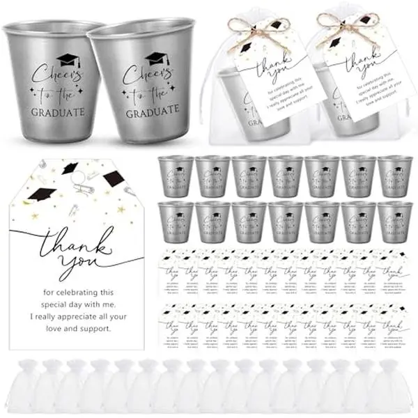 Graduation Party Favors 30/50 Sets Stainless Steel/Acrylic Shot Glasses Cheers to the Graduate with Thank You Cards Gift Bags 2026 Grad Party Cups for Graduates Guests Teacher Classmates Friends Family Grad Party Decor Graduation Celebration Supplies,summ