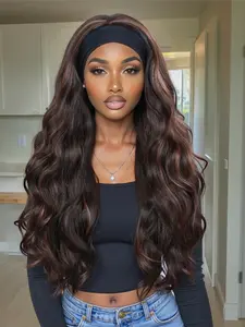 Chic 26" Long Body Wave Synthetic Headband Wig for Women, Headband Style Wig, & Highlights, Glueless Half Wig, Heat Resistant, Perfect for Everyday & Party Wear, No Glue Wig