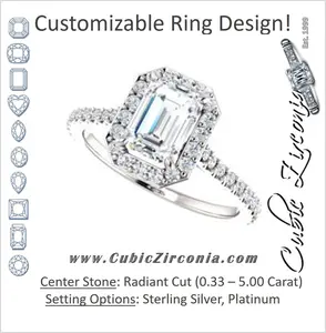 Cubic Zirconia Engagement Ring- The Bailey (Customizable Cathedral-set Radiant Cut Design with Halo, Thin Pavé Band and Floating Peekaboo)