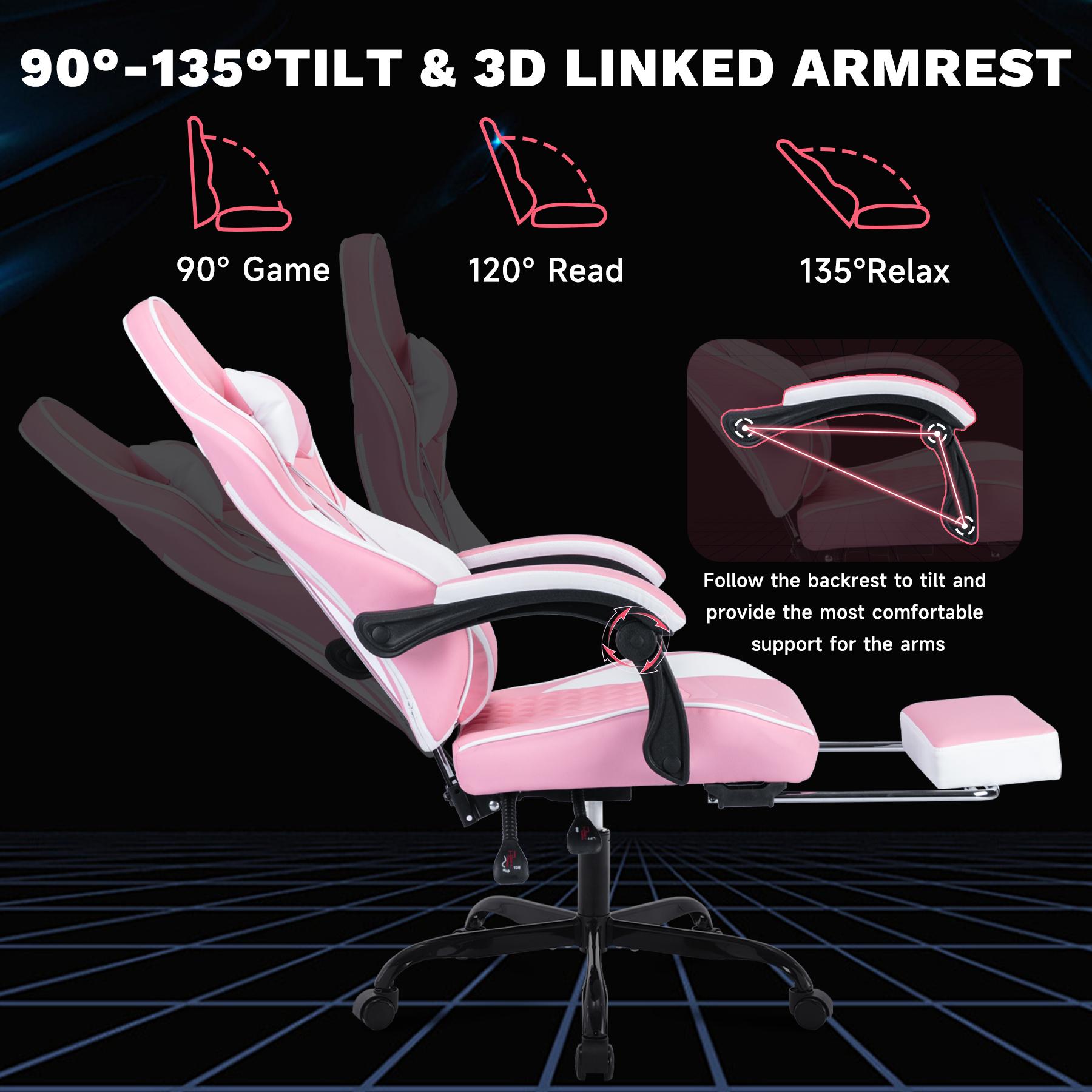 Video Game Chair Gaming Chair with Footrest, Ergonomic Computer Chair with Headrest,Lumbar Support Comfy Chair Recliner with Headrest, Fixed Up Armrest, Height Adjustable with 360° Swivel, for Adults