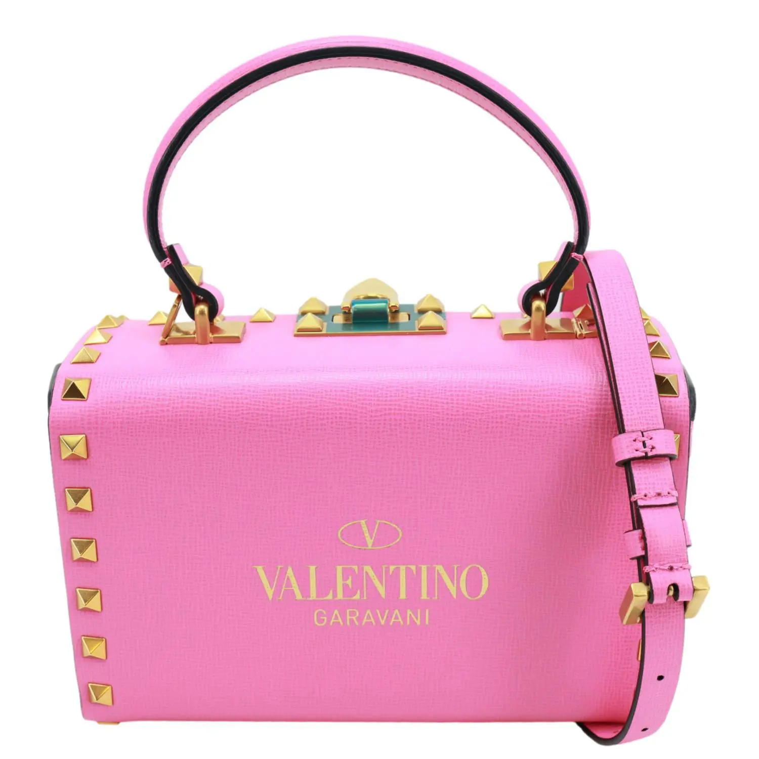 Pre-owned Valentino Leather Shoulder Bags Garavani Rockstud Alcove Box Grainy Calfskin Shoulder Bag Pink