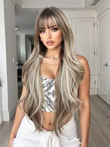 28 Inch Wig, Bangs Heat Resistant Fiber Wig, Natural Look for Daily Use, Women's Casual Wear and Special Occasions