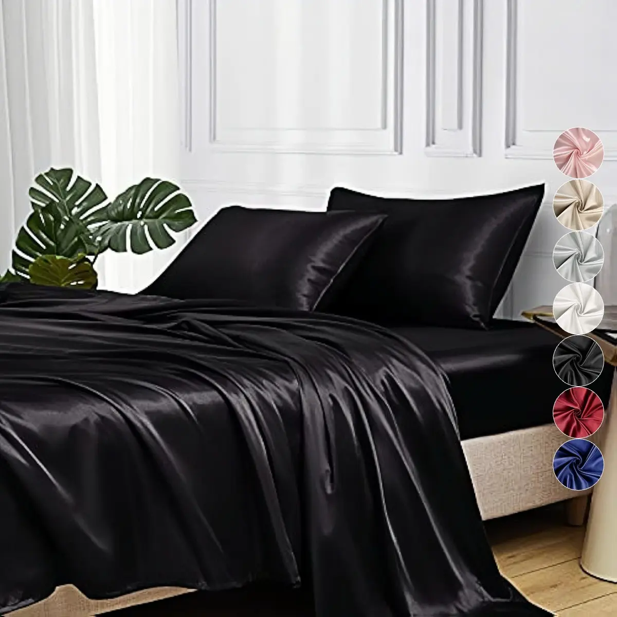 4pcs Luxury Silky Satin Bedding Set Cooling Soft Sheets Deep Pocket Soft Bedding Sets Bed Sets Supplies