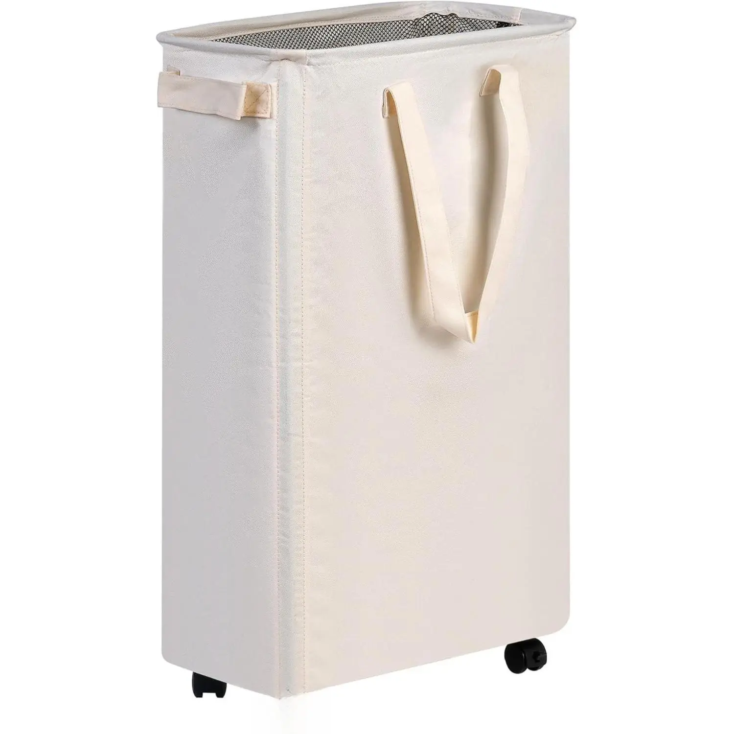 Slim Laundry Hamper with Wheels, Rolling Laundry Basket for Clothes, Small Laundry Basket for Bedroom, Dorm and Laundry Room, 48L (12.7 Gallons) Beige