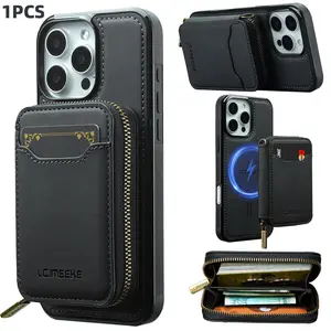 2 in1 Magnetic Leather Wallet Case Protector for iPhone 17 Pro Max, 17 Air, 17 Pro, 16 Pro Max, 15 Pro Max, 14, 13, 12, 11 RFID Blocking Detachable Zipper Wallet Design with 1 Card Slots, Compatible Magsafe Accessories