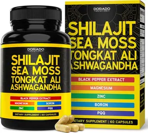 Shilajit Supplement For Men & Women with Sea Moss, Ashwagandha, Tongkat Ali, Boron, Zinc, PQQ, Black Pepper, Magnesium - Fulvic Acid - Third Party Tested, Vegan, Non-GMO - USA Made (60 Capsules)