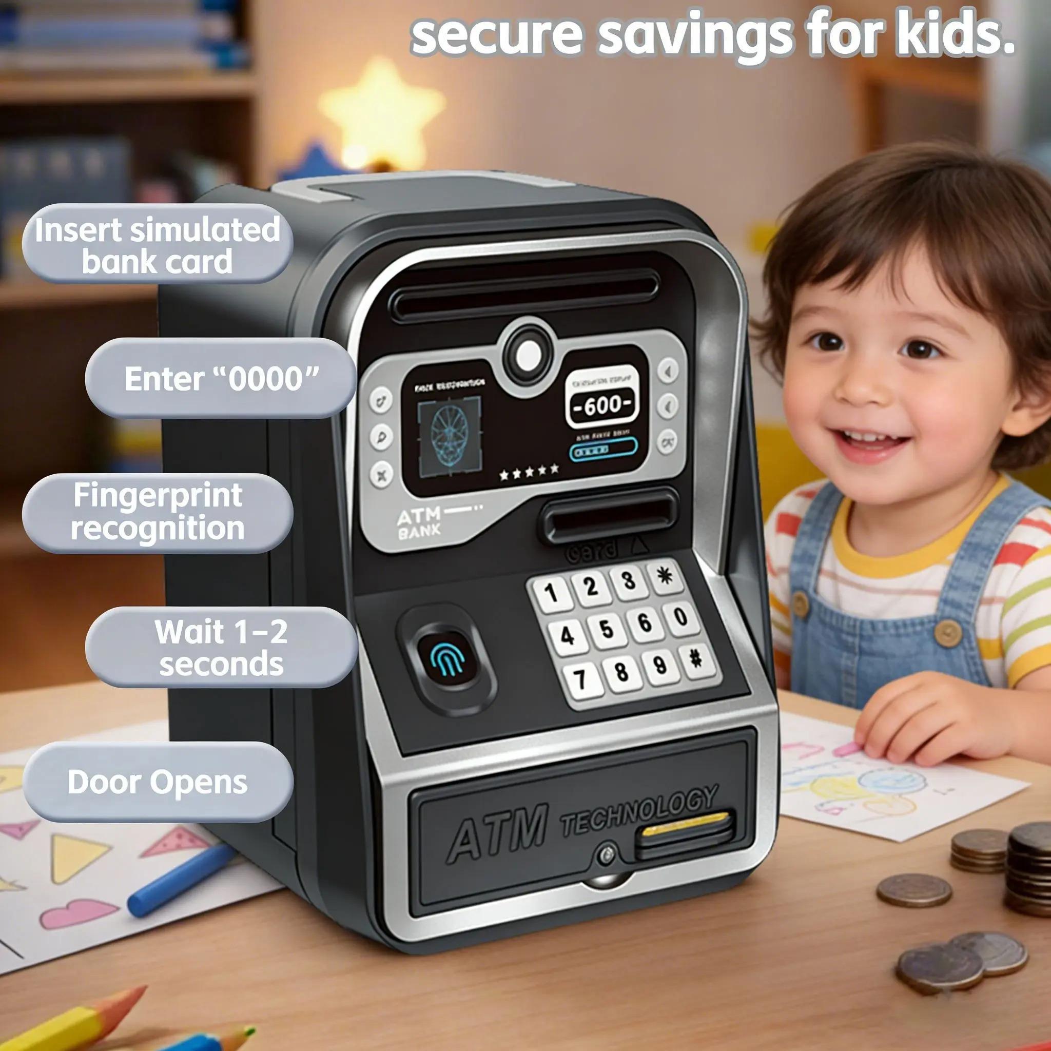 Piggy Bank for kids, Large Capacity Coin Bank Money Jar, Electronic ATM Coin Cash Bank with Password Code Lock and Auto Grab Bill Slot – Summer Gift & Children's Day Gift Cash Saving Box