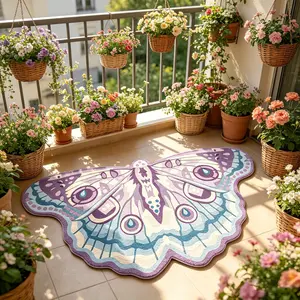 Modern Irregular Blue Butterfly Print Rug, Washable Easy Clean Plush Carpet, Suitable for Living Room Bedroom Balcony Outdoor Areas