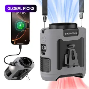 Socool 10000/14500/20000mAh Portable Waist Fan, Clip-on Wearable Belt Personal Fan, Rechargeable, 5 Speeds & Flashlight, Hands-Free Neck, 40H/67H/80H Cooling for Outdoor Camping Travel
